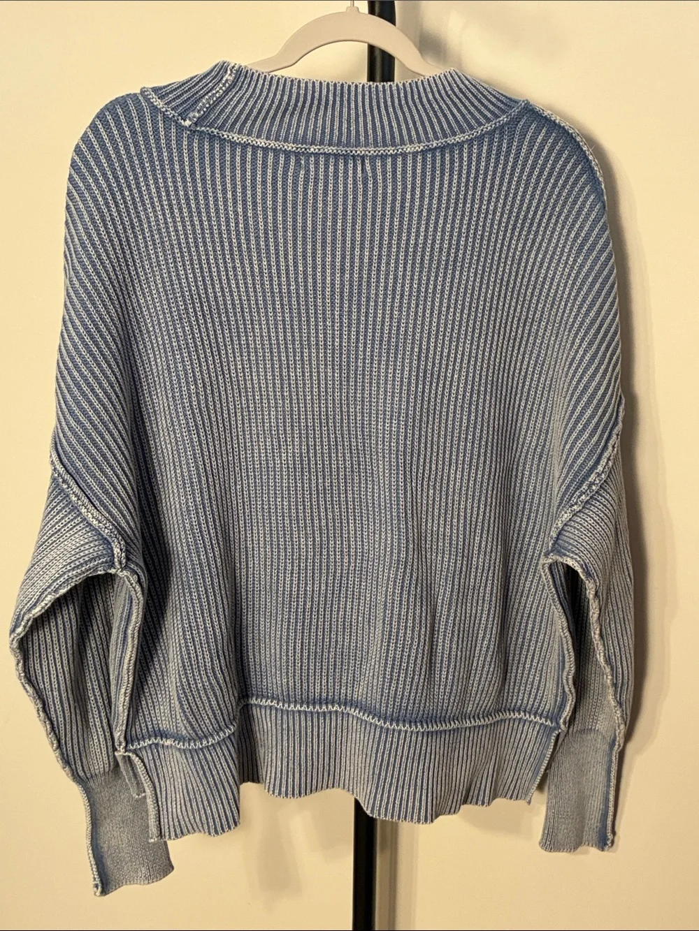 Zenana Large/XL Mock Neck Ribbed Sweater  Dusty Blue Exposed Seams OVERSIZED